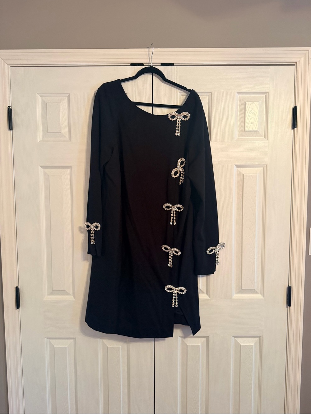 ELOQUII x Kate Spade Black Long Sleeve Dress with Rhinestone Bow Accents